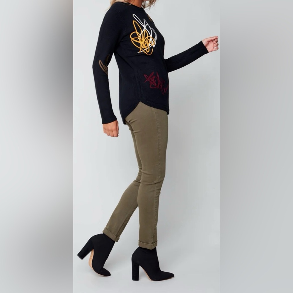 NWT. Charlie B Scribble Design Black Sweater with Colorful Abstract Design - Picture 4 of 12